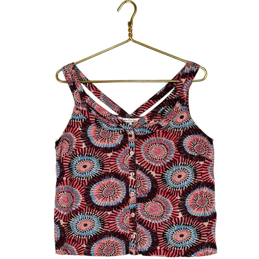 Boho Geometric Medallion Tank Top Cutout Neckline Size Large Summer Festival